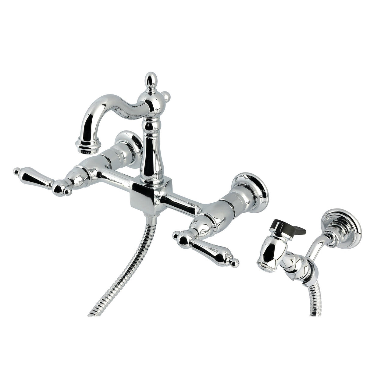 Heritage KS2441ALBS Two-Handle 3-Hole Wall Mount Kitchen Faucet, Polished Chrome