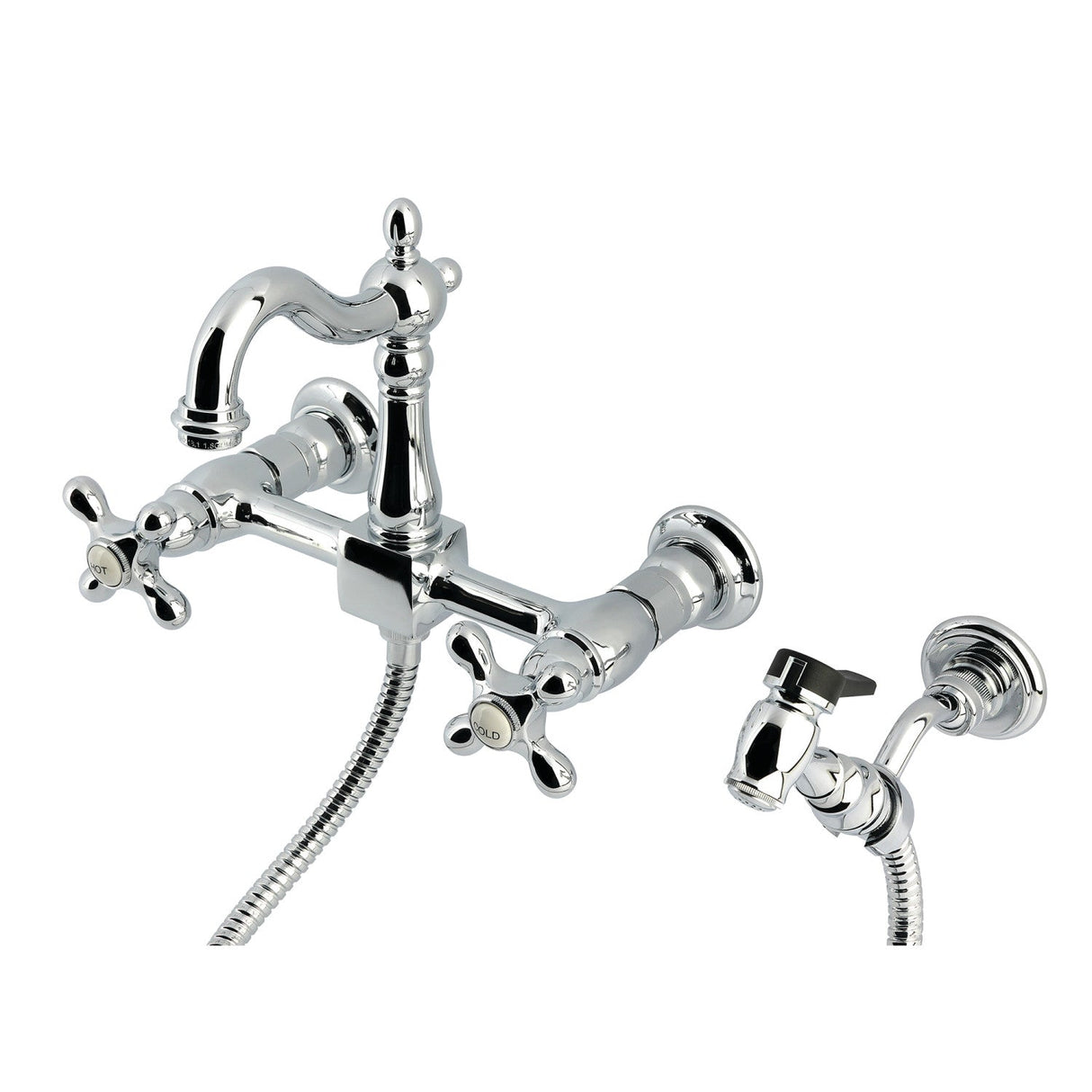 Heritage KS2441AXBS Two-Handle 3-Hole Wall Mount Kitchen Faucet, Polished Chrome