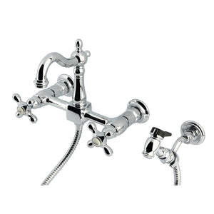 Heritage KS2441AXBS Two-Handle 3-Hole Wall Mount Kitchen Faucet, Polished Chrome