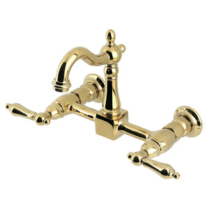 Heritage KS2442AL Two-Handle 2-Hole Wall Mount Kitchen Faucet, Polished Brass