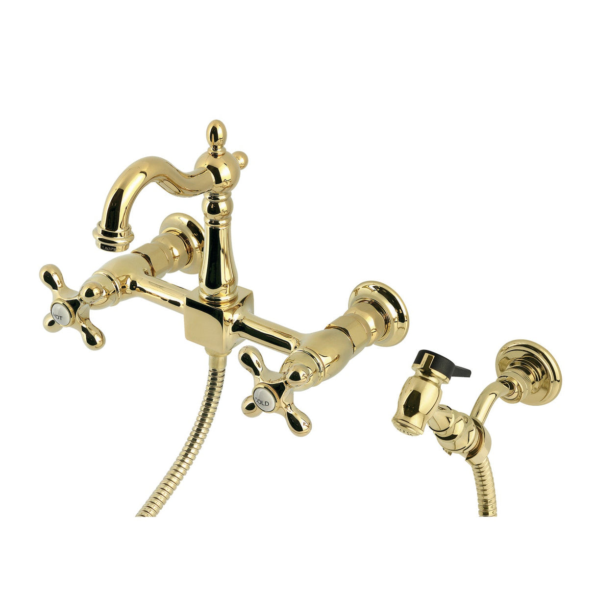 Heritage KS2442AXBS Two-Handle 3-Hole Wall Mount Kitchen Faucet, Polished Brass