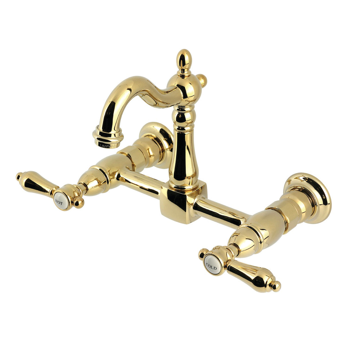 Heirloom KS2442BAL Two-Handle 2-Hole Wall Mount Kitchen Faucet, Polished Brass