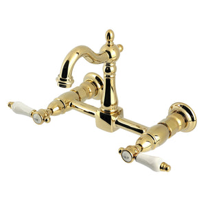 Bel-Air KS2442BPL Two-Handle 2-Hole Wall Mount Kitchen Faucet, Polished Brass