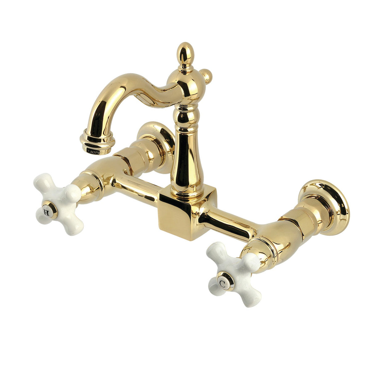 Heritage KS2442PX Two-Handle 2-Hole Wall Mount Kitchen Faucet, Polished Brass