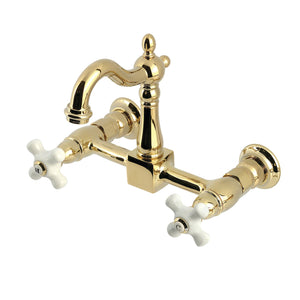 Heritage KS2442PX Two-Handle 2-Hole Wall Mount Kitchen Faucet, Polished Brass