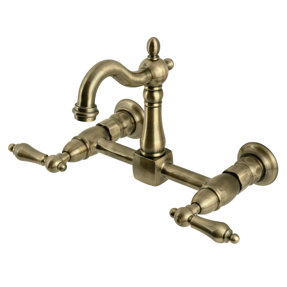 Heritage KS2443AL Two-Handle 2-Hole Wall Mount Kitchen Faucet, Antique Brass
