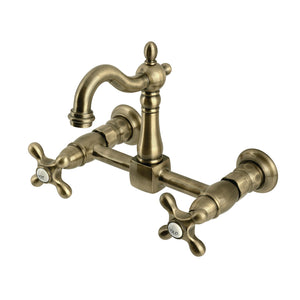 Heritage KS2443AX Two-Handle 2-Hole Wall Mount Kitchen Faucet, Antique Brass