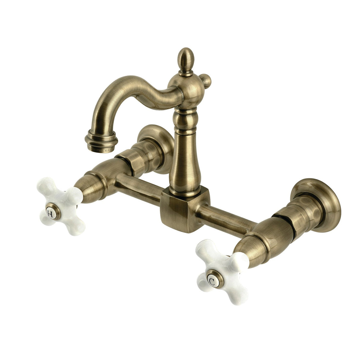 Heritage KS2443PX Two-Handle 2-Hole Wall Mount Kitchen Faucet, Antique Brass