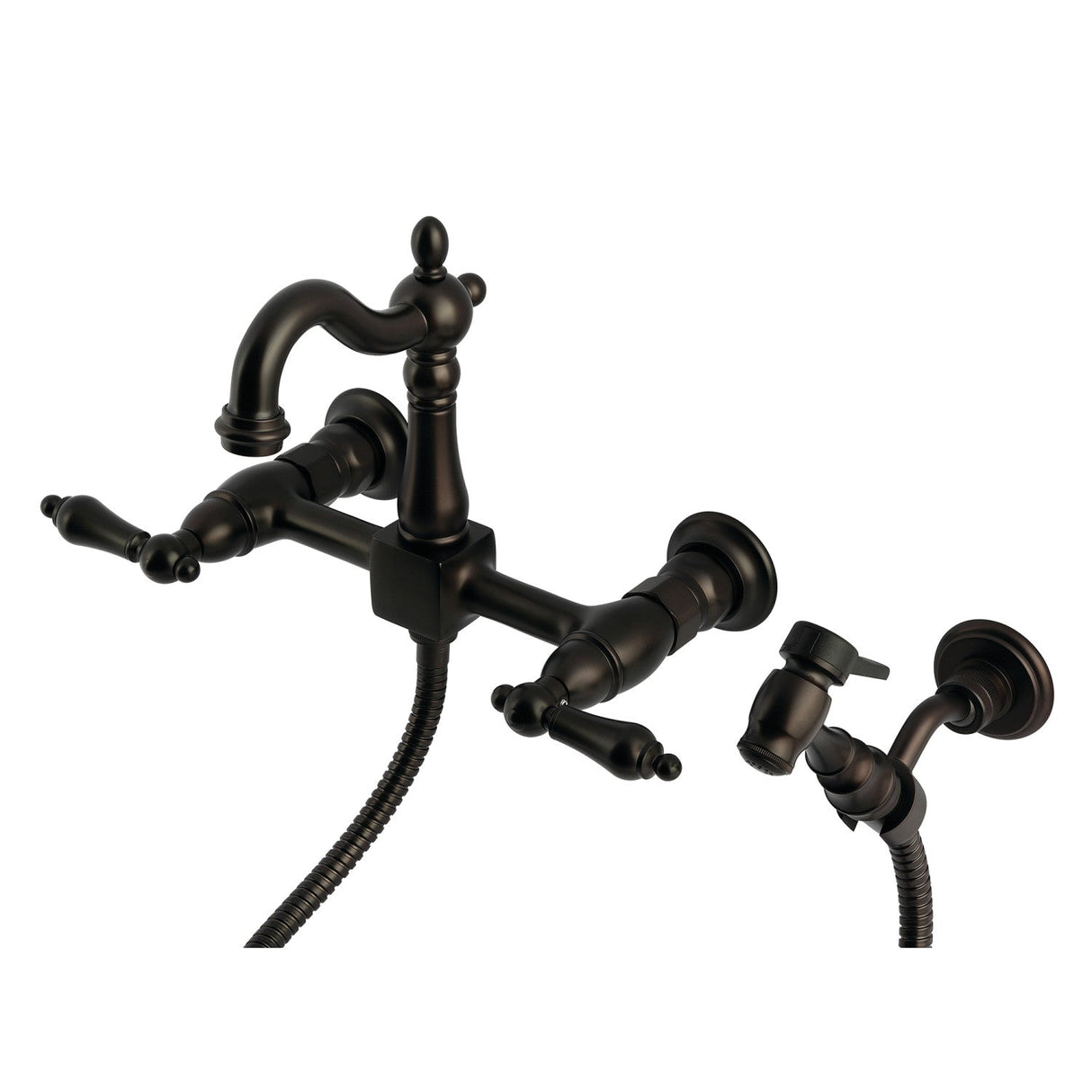 Heritage KS2445ALBS Two-Handle 3-Hole Wall Mount Kitchen Faucet, Oil Rubbed Bronze