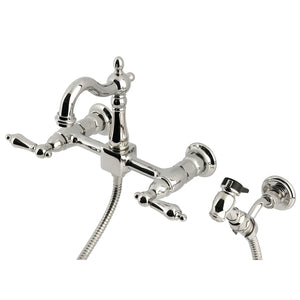 Heritage KS2446ALBS Two-Handle 3-Hole Wall Mount Kitchen Faucet, Polished Nickel