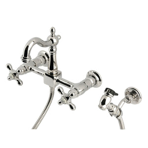 Heritage KS2446AXBS Two-Handle 3-Hole Wall Mount Kitchen Faucet, Polished Nickel