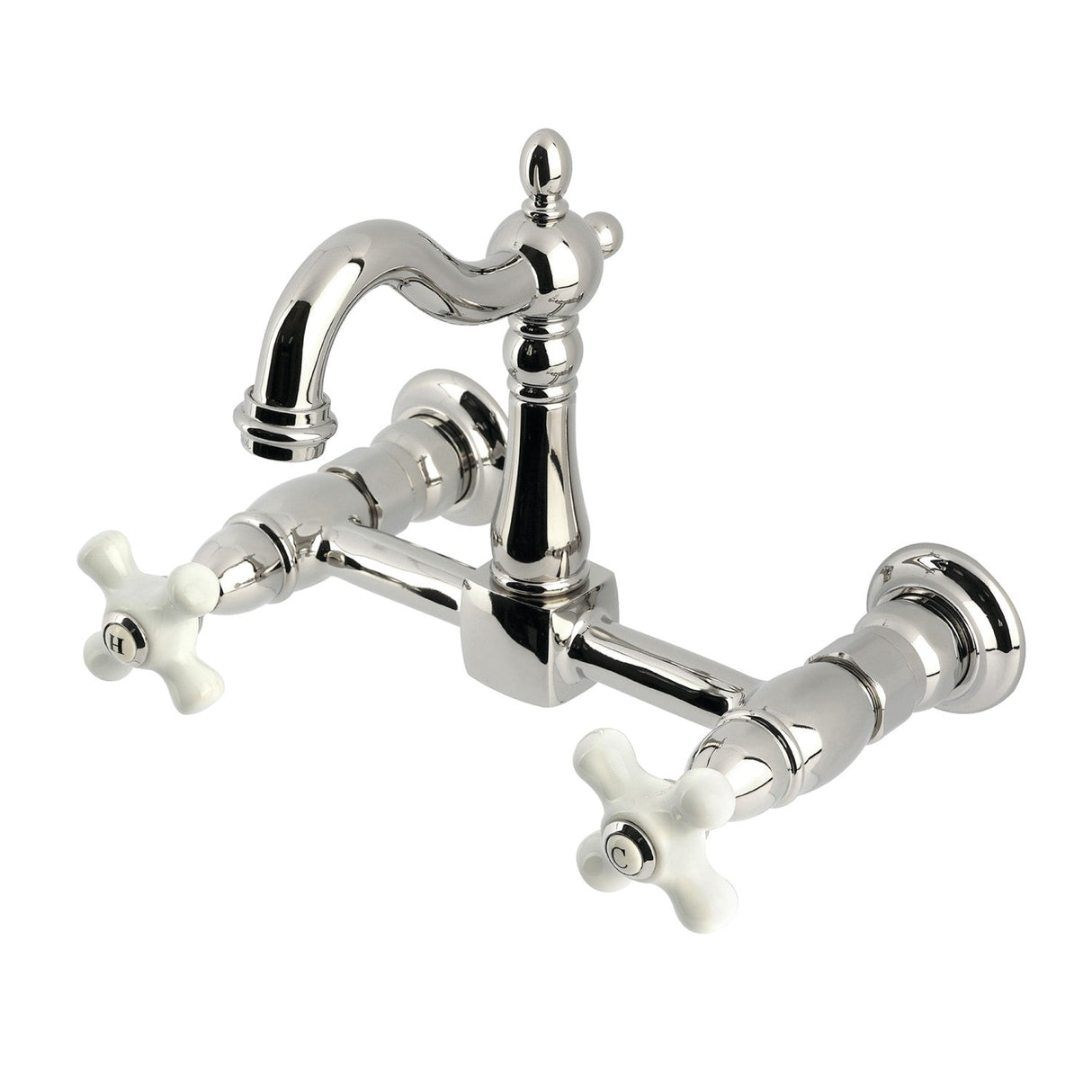 Heritage KS2446PX Two-Handle 2-Hole Wall Mount Kitchen Faucet, Polished Nickel