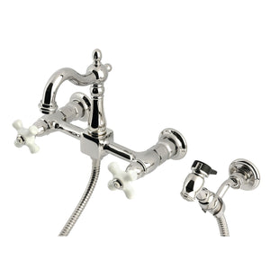 Heritage KS2446PXBS Two-Handle 3-Hole Wall Mount Kitchen Faucet, Polished Nickel