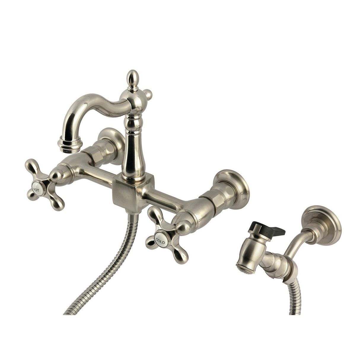 Heritage KS2448AXBS Two-Handle 3-Hole Wall Mount Kitchen Faucet, Brushed Nickel