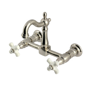 Heritage KS2448PX Two-Handle 2-Hole Wall Mount Kitchen Faucet, Brushed Nickel