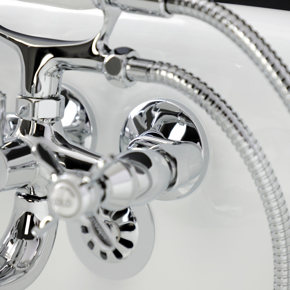 Essex KS245C Three-Handle 2-Hole Tub Wall Mount Clawfoot Tub Faucet with Handshower, Polished Chrome