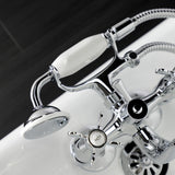 Essex KS245C Three-Handle 2-Hole Tub Wall Mount Clawfoot Tub Faucet with Handshower, Polished Chrome