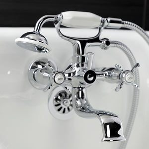 Essex KS245C Three-Handle 2-Hole Tub Wall Mount Clawfoot Tub Faucet with Handshower, Polished Chrome