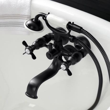 Essex KS245MB Three-Handle 2-Hole Tub Wall Mount Clawfoot Tub Faucet with Handshower, Matte Black