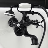 Essex KS245MB Three-Handle 2-Hole Tub Wall Mount Clawfoot Tub Faucet with Handshower, Matte Black