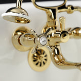 Essex KS245PB Three-Handle 2-Hole Tub Wall Mount Clawfoot Tub Faucet with Handshower, Polished Brass