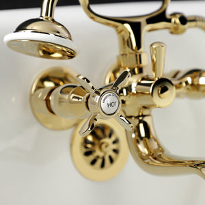 Essex KS245PB Three-Handle 2-Hole Tub Wall Mount Clawfoot Tub Faucet with Handshower, Polished Brass
