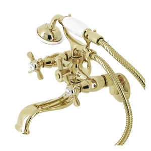 Essex KS245PB Three-Handle 2-Hole Tub Wall Mount Clawfoot Tub Faucet with Handshower, Polished Brass