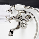 Essex KS245PN Three-Handle 2-Hole Tub Wall Mount Clawfoot Tub Faucet with Handshower, Polished Nickel
