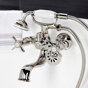 Essex KS245PN Three-Handle 2-Hole Tub Wall Mount Clawfoot Tub Faucet with Handshower, Polished Nickel