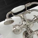 Essex KS245SN Three-Handle 2-Hole Tub Wall Mount Clawfoot Tub Faucet with Handshower, Brushed Nickel