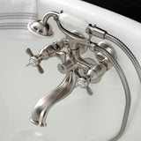 Essex KS245SN Three-Handle 2-Hole Tub Wall Mount Clawfoot Tub Faucet with Handshower, Brushed Nickel