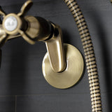 Essex KS246AB Three-Handle 2-Hole Wall Mount Clawfoot Tub Faucet with Handshower, Antique Brass