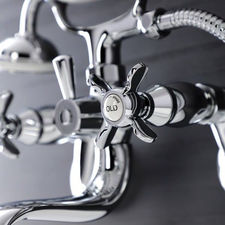 Essex KS246C Three-Handle 2-Hole Wall Mount Clawfoot Tub Faucet with Handshower, Polished Chrome