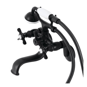 Essex KS246MB Three-Handle 2-Hole Wall Mount Clawfoot Tub Faucet with Handshower, Matte Black