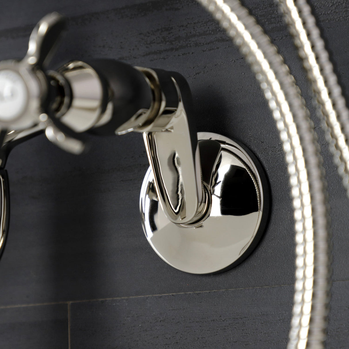 Essex KS246PN Three-Handle 2-Hole Wall Mount Clawfoot Tub Faucet with Handshower, Polished Nickel