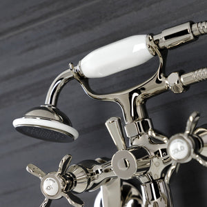 Essex KS246PN Three-Handle 2-Hole Wall Mount Clawfoot Tub Faucet with Handshower, Polished Nickel