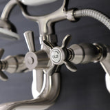 Essex KS246SN Three-Handle 2-Hole Wall Mount Clawfoot Tub Faucet with Handshower, Brushed Nickel