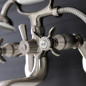 Essex KS246SN Three-Handle 2-Hole Wall Mount Clawfoot Tub Faucet with Handshower, Brushed Nickel