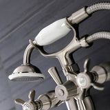 Essex KS246SN Three-Handle 2-Hole Wall Mount Clawfoot Tub Faucet with Handshower, Brushed Nickel