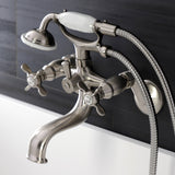 Essex KS246SN Three-Handle 2-Hole Wall Mount Clawfoot Tub Faucet with Handshower, Brushed Nickel