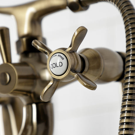 Essex KS247AB Three-Handle 2-Hole Deck Mount Clawfoot Tub Faucet with Handshower, Antique Brass