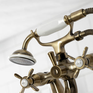 Essex KS247AB Three-Handle 2-Hole Deck Mount Clawfoot Tub Faucet with Handshower, Antique Brass