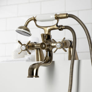 Essex KS247AB Three-Handle 2-Hole Deck Mount Clawfoot Tub Faucet with Handshower, Antique Brass