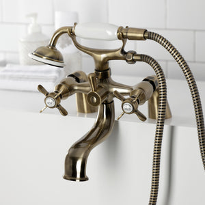 Essex KS247AB Three-Handle 2-Hole Deck Mount Clawfoot Tub Faucet with Handshower, Antique Brass