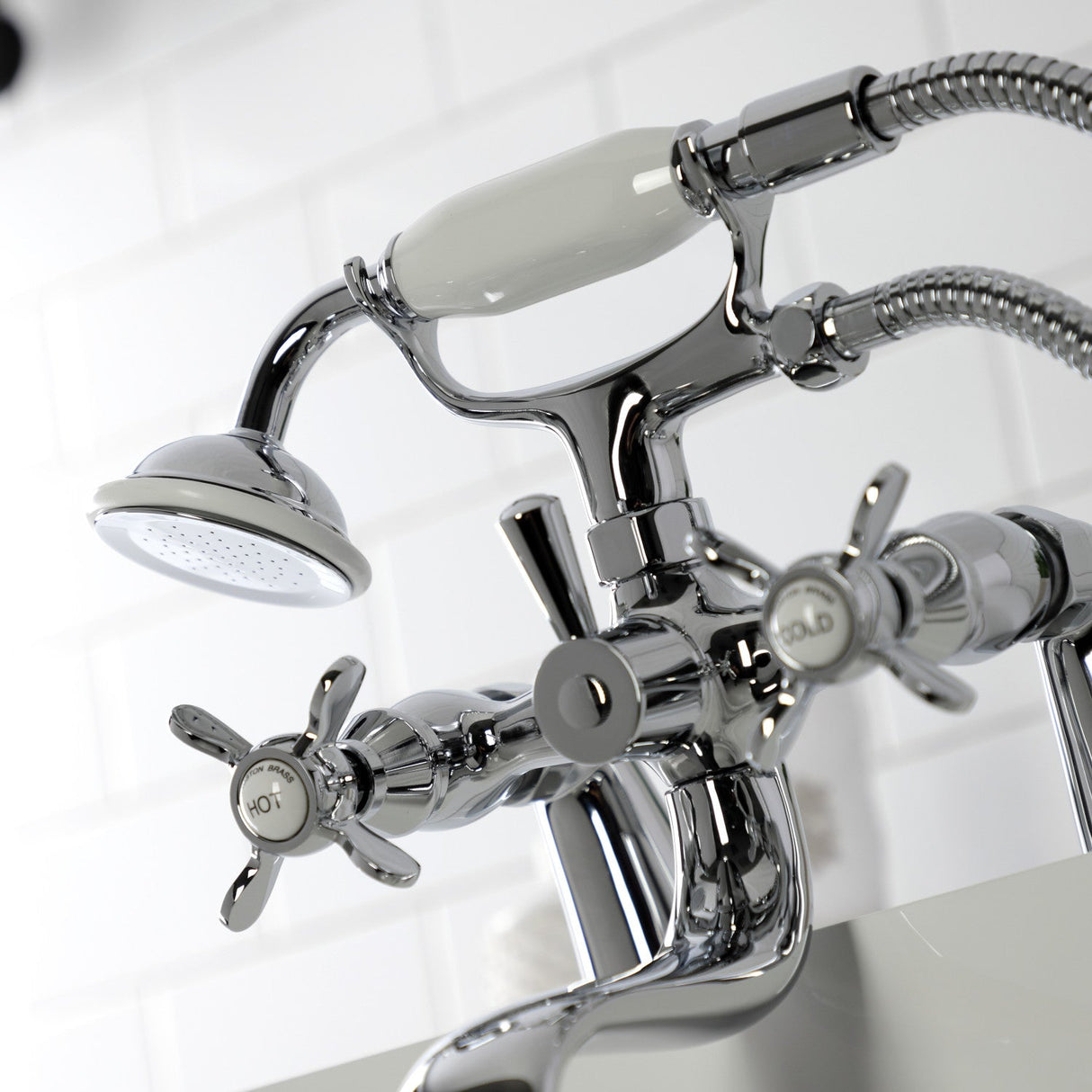 Essex KS247C Three-Handle 2-Hole Deck Mount Clawfoot Tub Faucet with Handshower, Polished Chrome