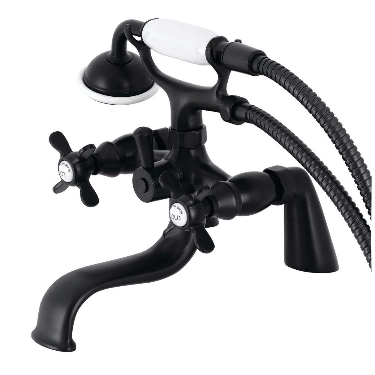 Essex KS247MB Three-Handle 2-Hole Deck Mount Clawfoot Tub Faucet with Handshower, Matte Black