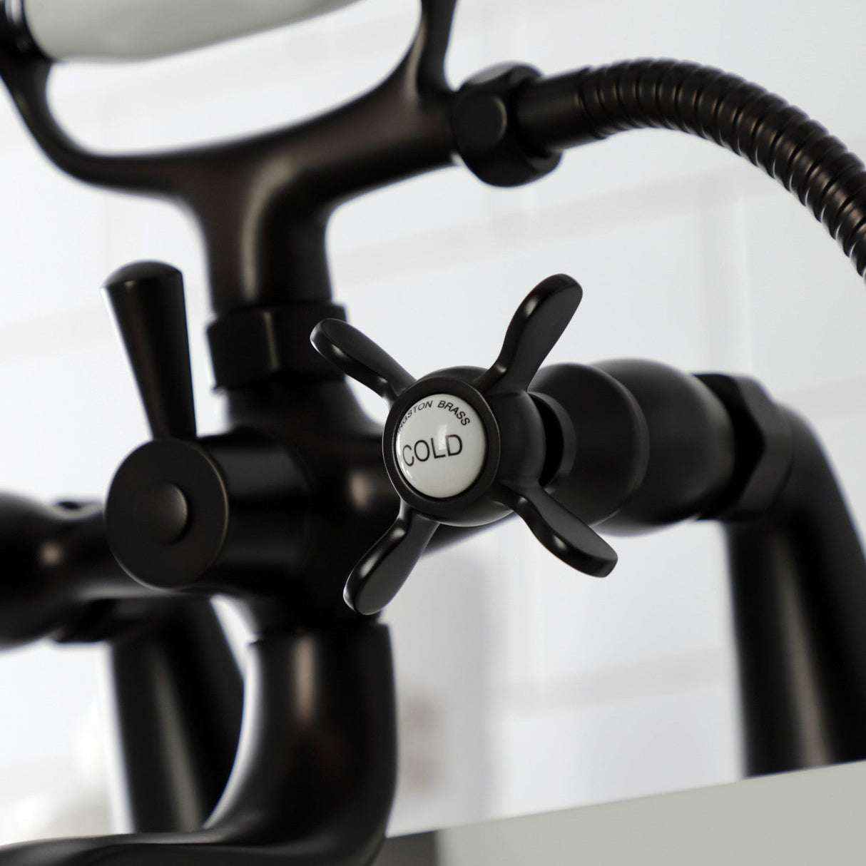 Essex KS247ORB Three-Handle 2-Hole Deck Mount Clawfoot Tub Faucet with Handshower, Oil Rubbed Bronze
