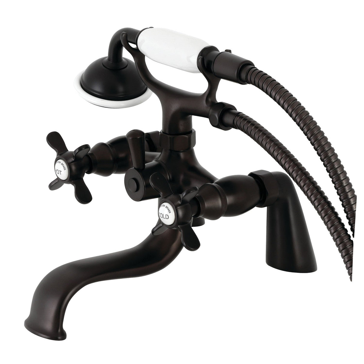 Essex KS247ORB Three-Handle 2-Hole Deck Mount Clawfoot Tub Faucet with Handshower, Oil Rubbed Bronze