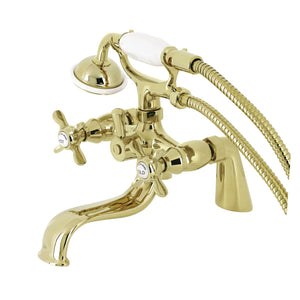 Essex KS247PB Three-Handle 2-Hole Deck Mount Clawfoot Tub Faucet with Handshower, Polished Brass