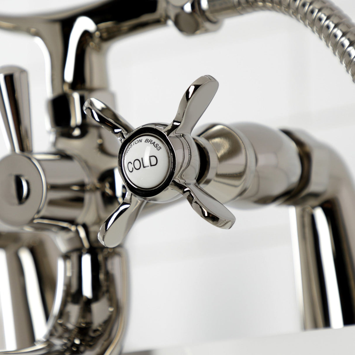 Essex KS247PN Three-Handle 2-Hole Deck Mount Clawfoot Tub Faucet with Handshower, Polished Nickel